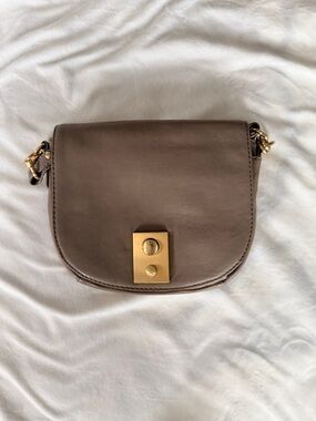 J. Crew Taupe Fabric Tote with Black Leather Logo Patch
